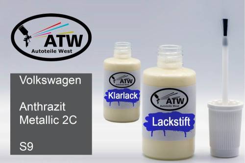 Volkswagen, Anthrazit Metallic 2C, S9: 20ml Lackstift + 20ml Klarlack - Set, von ATW Autoteile West.
